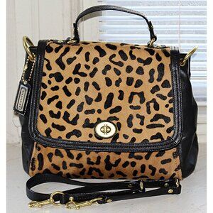 Coach - Park Ocelot Haircalf Leather Flap Satchel in Leopard - #F24986